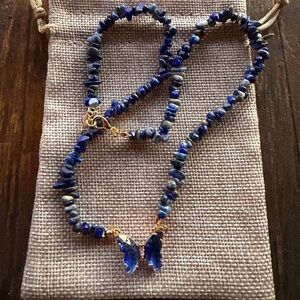 Lapis Lazuli Butterfly Necklace Genuine Lapis Necklace Crystal Chip Necklace